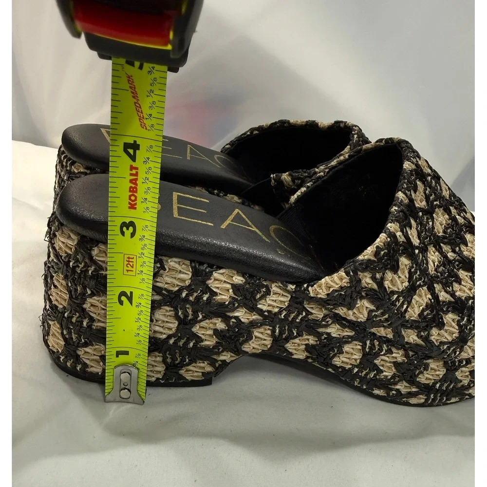 Beach by Matisse Womens 8M Platform Slide Sandals Black Natural Woven Raffia